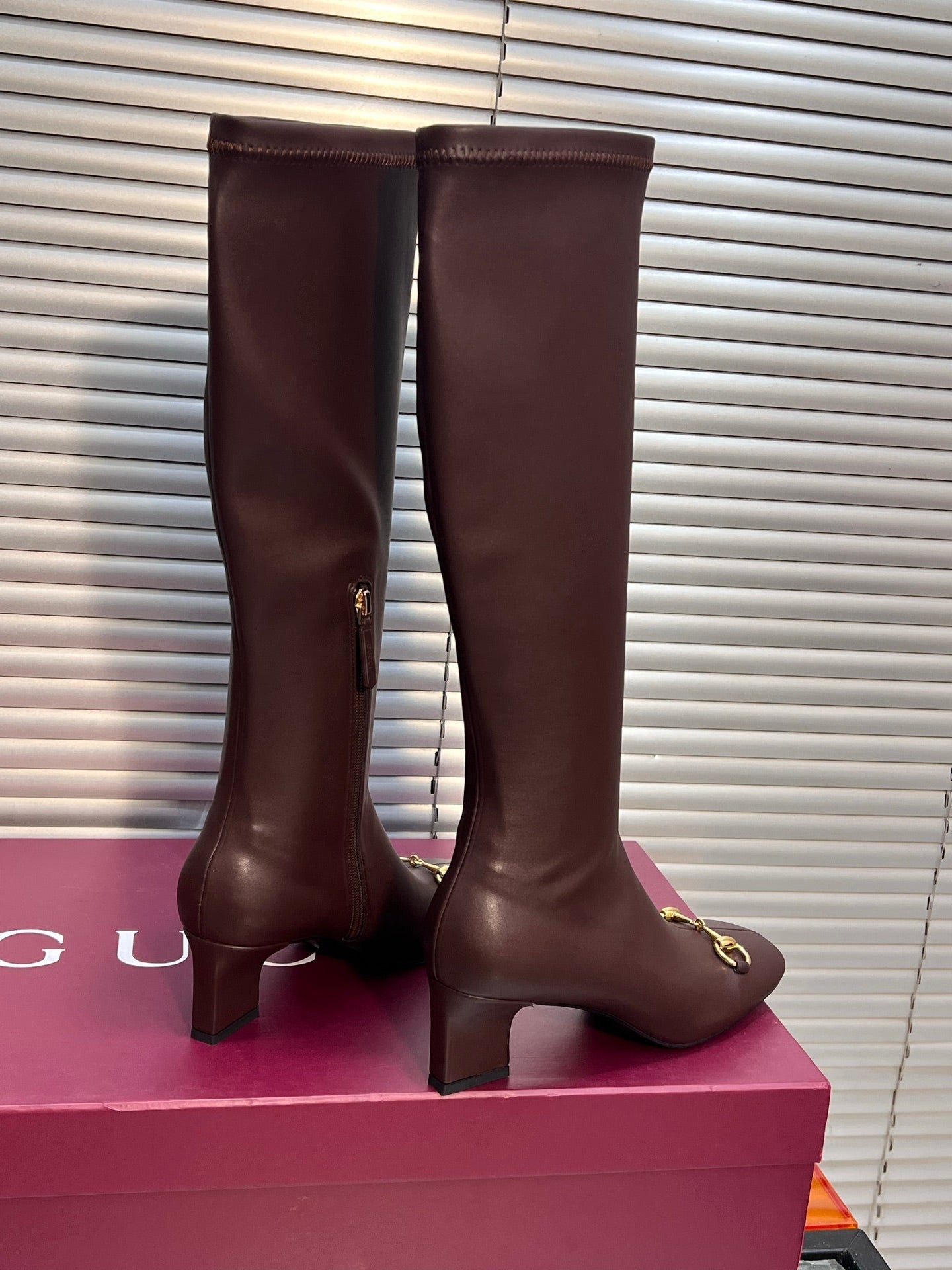 GUCCI 26S HORSEBIT KNEE-HIGH BOOTS 55 MM IN DARK BROWN CALFSKIN
