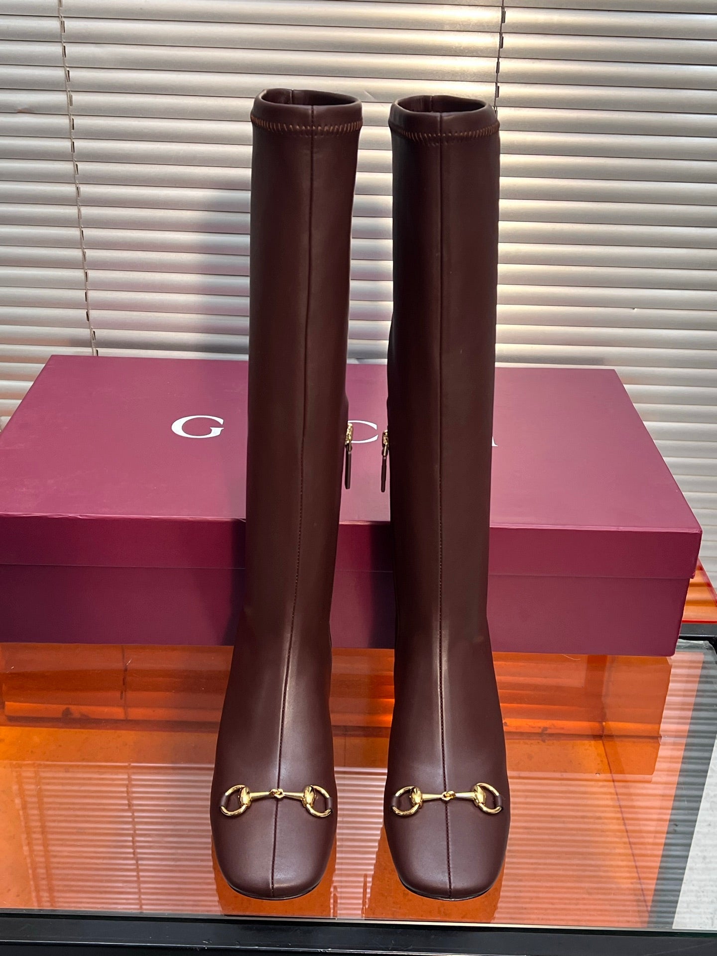 GUCCI 26S HORSEBIT KNEE-HIGH BOOTS 55 MM IN DARK BROWN CALFSKIN
