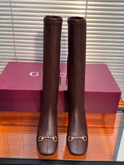 GUCCI 26S HORSEBIT KNEE-HIGH BOOTS 55 MM IN DARK BROWN CALFSKIN