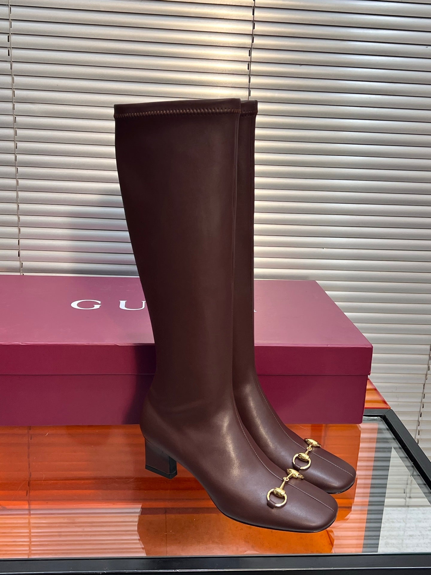 GUCCI 26S HORSEBIT KNEE-HIGH BOOTS 55 MM IN DARK BROWN CALFSKIN