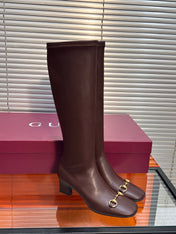 GUCCI 26S HORSEBIT KNEE-HIGH BOOTS 55 MM IN DARK BROWN CALFSKIN