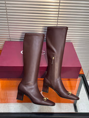 GUCCI 26S HORSEBIT KNEE-HIGH BOOTS 55 MM IN DARK BROWN CALFSKIN