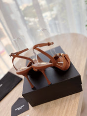 LOLA SANDAL 10 CM IN BRONZE BROWN VISCOSE AND SILK