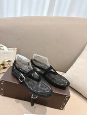 ALAIA 26S MESH FLATS IN BLACK SUEDE