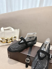 ALAIA 26S MESH FLATS IN BLACK SUEDE