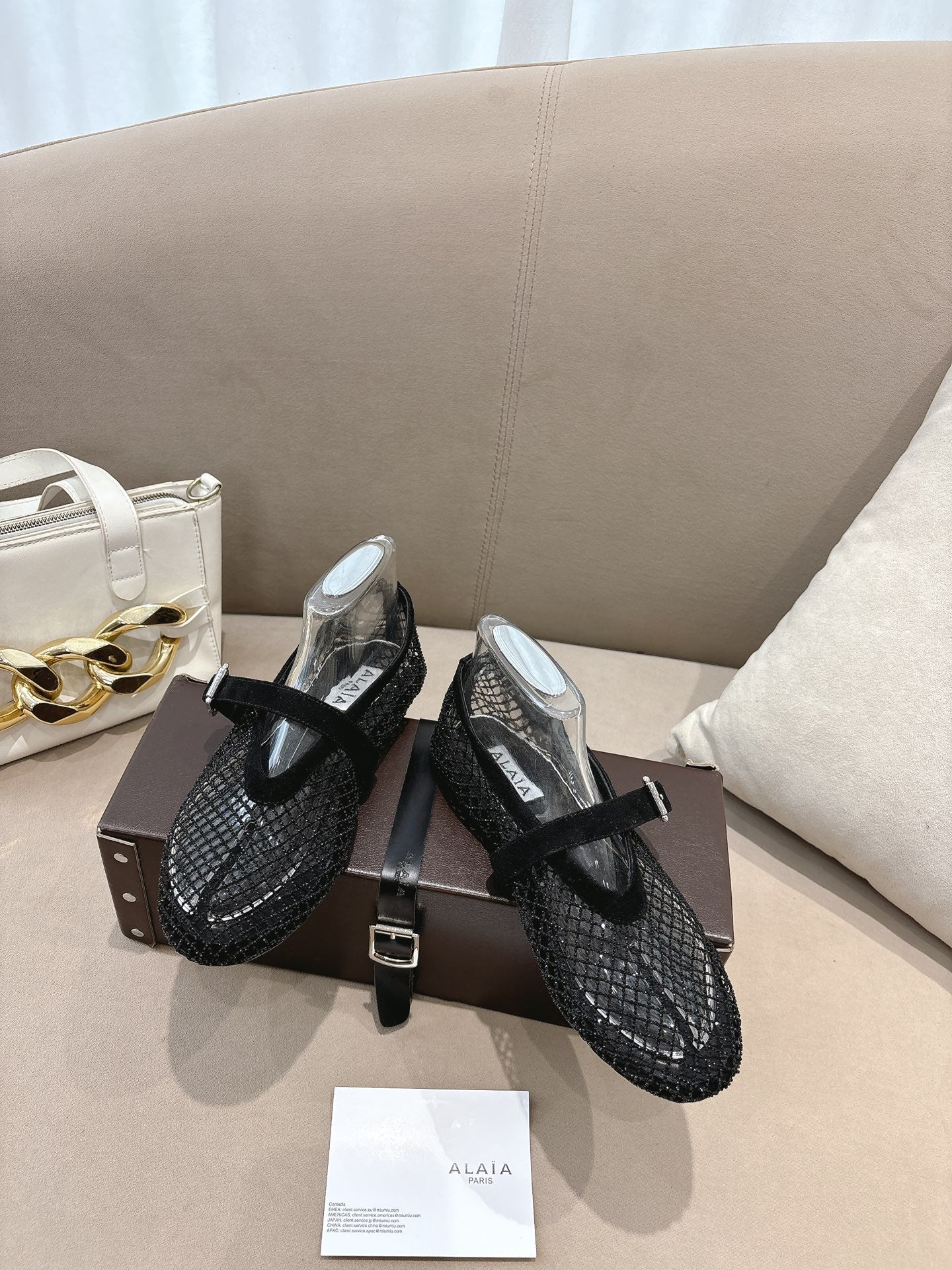 ALAIA 26S MESH FLATS IN BLACK SUEDE