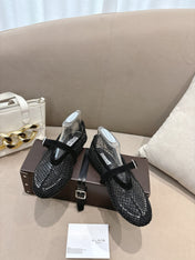 ALAIA 26S MESH FLATS IN BLACK SUEDE