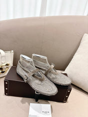 ALAIA 26S MESH FLATS IN BEIGE BROWN SUEDE
