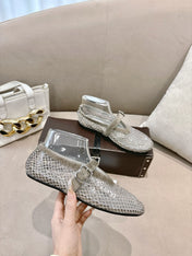ALAIA 26S MESH FLATS IN BEIGE BROWN SUEDE