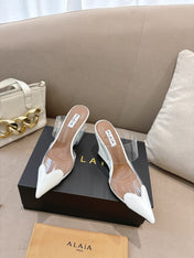 ALAIA 26S HIGH-HEEL WEDGE MULES 95 MM IN WHITE GLOSSY CALFSKIN