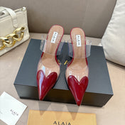 ALAIA 26S HIGH-HEEL WEDGE MULES 95 MM IN DARK RED GLOSSY CALFSKIN