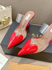 ALAIA 26S HIGH-HEEL WEDGE MULES 95 MM IN RED GLOSSY CALFSKIN