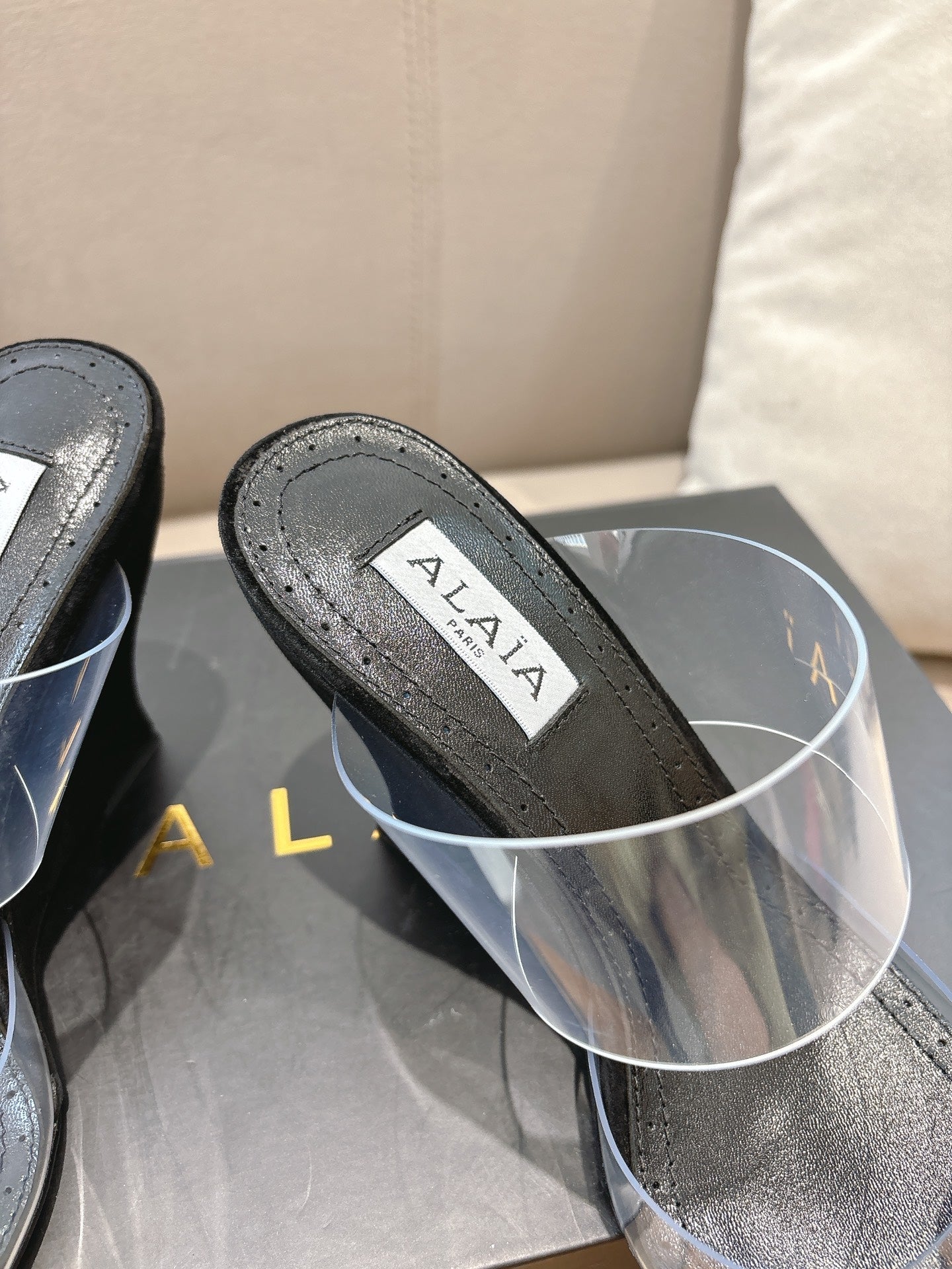 ALAIA 26S HIGH-HEEL WEDGE MULES 95 MM IN BLACK SUEDE