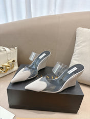 ALAIA 26S HIGH-HEEL WEDGE MULES 95 MM IN OFF WHITE GREY SUEDE