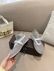 ALAIA 26S MESH FLATS IN SILVER LAMBSKIN