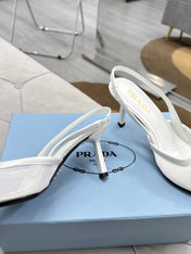 PRADA 25S TRIANGLE LOGO SLINGBACK PUMPS IN WHITE MESH FABRIC