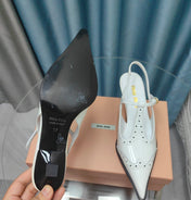 SLINGBACK WHITE LAMBSKIN WITH T- STRAPS