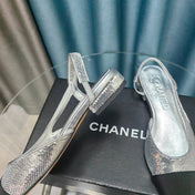 SLINGBACKS IN GLITTER SILVER LAMBSKIN