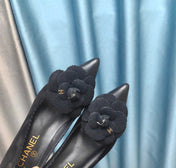 CC HIGH HEELS 80 MM IN BLACK SUEDE AND CALFSKIN WITH FLOWER