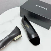 CC BALLET FLATS 25S IN BLACK LAMBSKIN AND SUEDE WITH PEARL HEEL