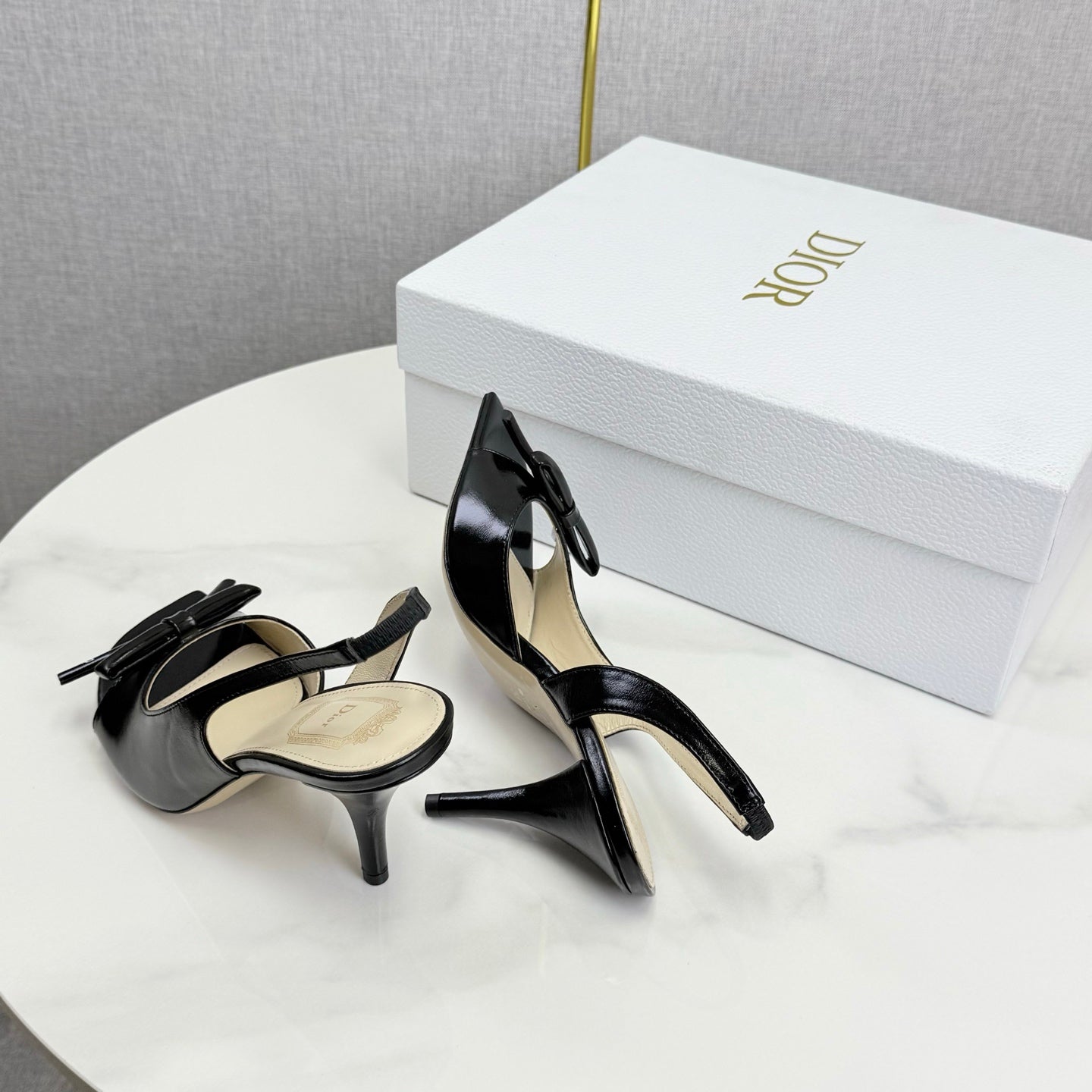 DIOR 26S HIGH-HEEL BACK-STRAP SHOES IN BLACK CALFSKIN