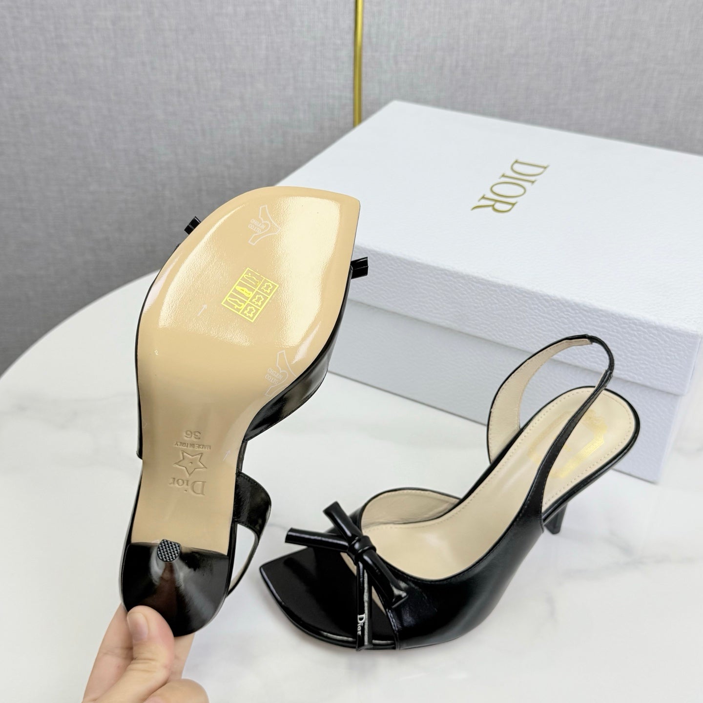 DIOR 26S HIGH-HEEL BACK-STRAP SHOES IN BLACK CALFSKIN