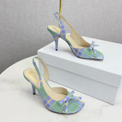 DIOR 26S HIGH-HEEL BACK-STRAP SHOES IN LIGHT LAVENDER AND SAGE GREEN FABRIC