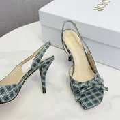 DIOR 26S HIGH-HEEL BACK-STRAP SHOES FABRIC WITH PLAID PATTERN
