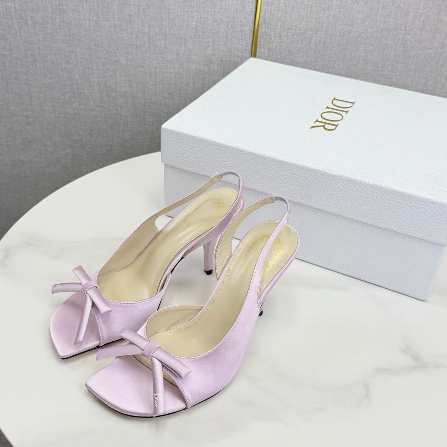 DIOR 26S HIGH-HEEL BACK-STRAP SHOES IN PALE DUSTY PINK SATIN