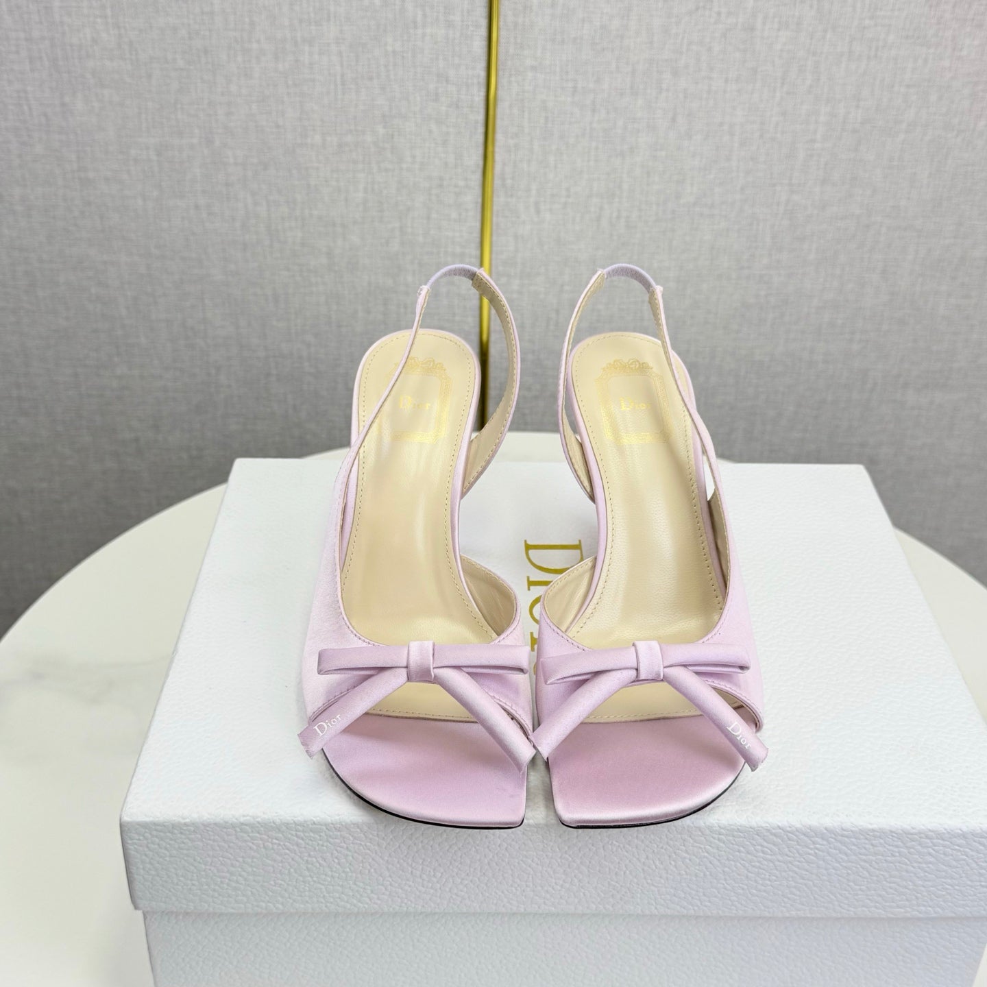 DIOR 26S HIGH-HEEL BACK-STRAP SHOES IN PALE DUSTY PINK SATIN