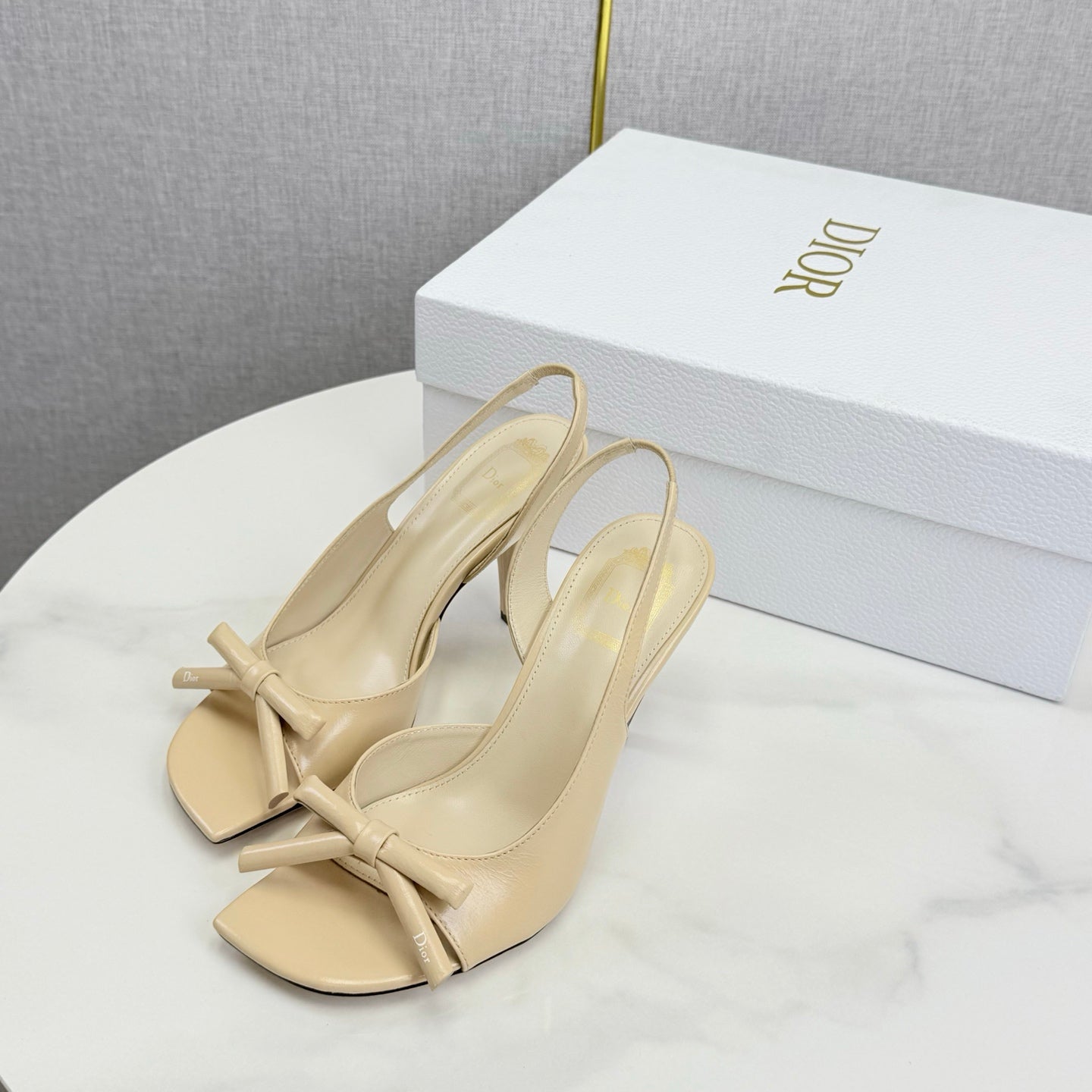 DIOR 26S HIGH-HEEL BACK-STRAP SHOES IN BEIGE CALFSKIN