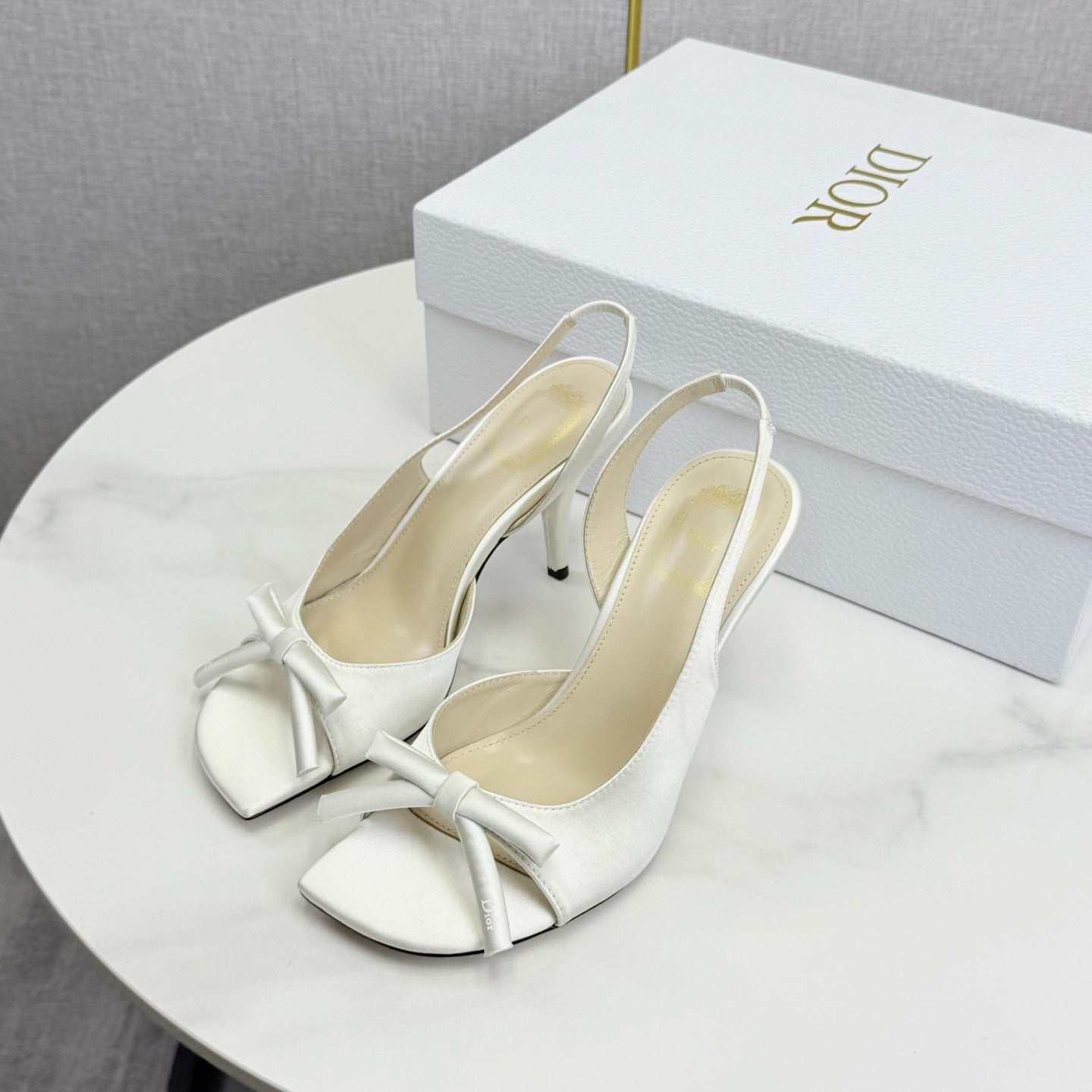 DIOR 26S HIGH-HEEL BACK-STRAP SHOES IN WHITE SATIN
