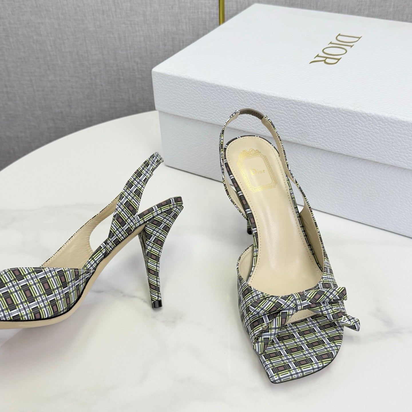 DIOR 26S HIGH-HEEL BACK-STRAP SHOES IN MULTICOLOR FABRIC