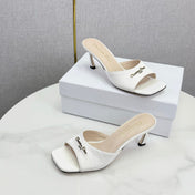 DIOR 26S HIGH-HEELED MULES IN WHITE SATIN GOLD HARDWARE