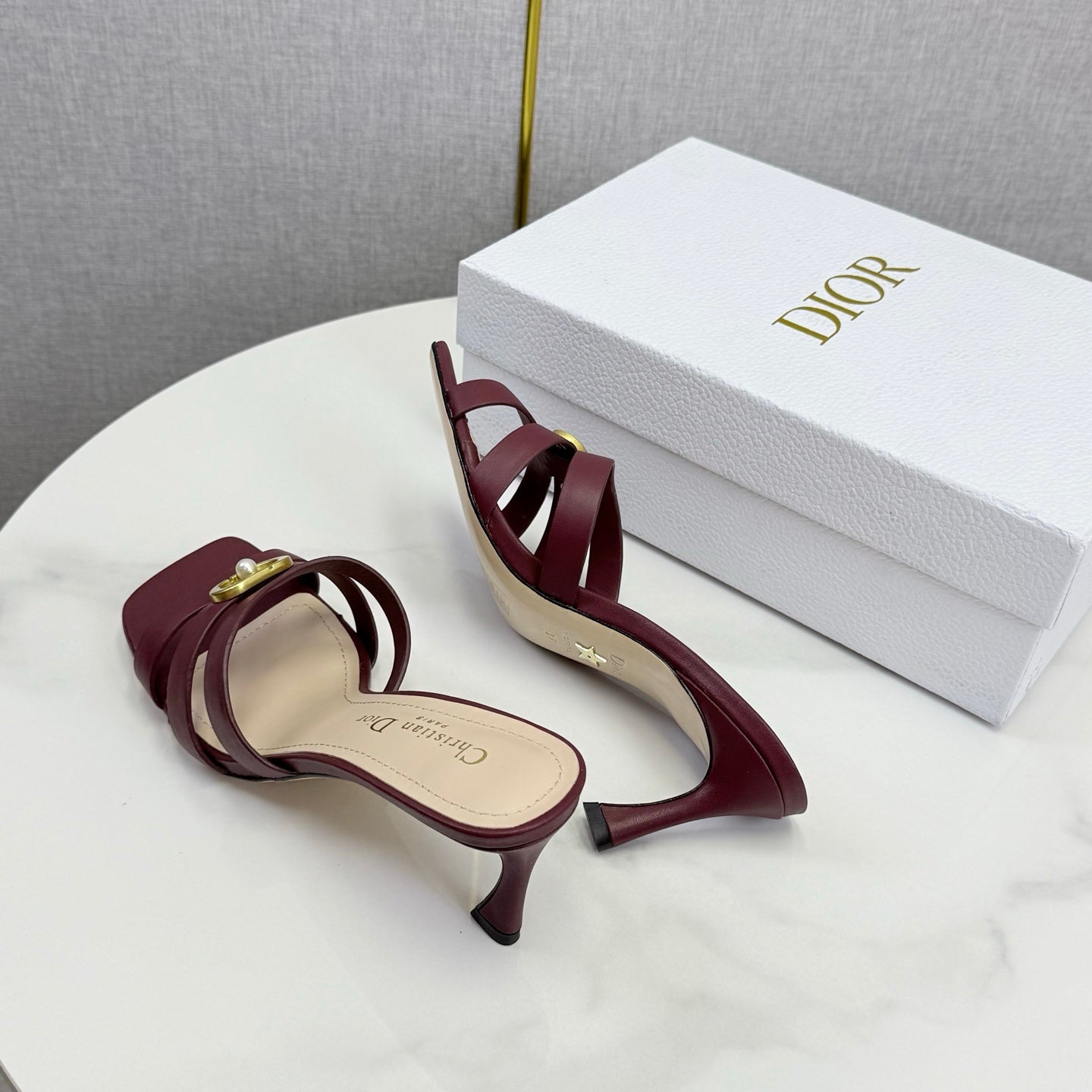 DIOR 26S 30 MONTAIGNE HIGH-HEELED IN BURGUNDY RED CALFSKIN GOLD HARDWARE