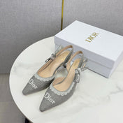 DIOR 26S SLINGBACK PUMPS IN GRAY FABRIC EMBOSSED LOGO