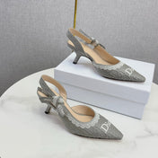 DIOR 26S SLINGBACK PUMPS IN GRAY FABRIC EMBOSSED LOGO