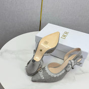 DIOR 26S SLINGBACK PUMPS IN GRAY FABRIC EMBOSSED LOGO