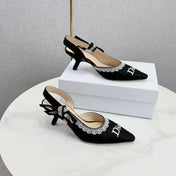 DIOR 26S SLINGBACK PUMPS IN BLACK FABRIC EMBOSSED LOGO