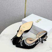 DIOR 26S SLINGBACK PUMPS IN BLACK FABRIC EMBOSSED LOGO