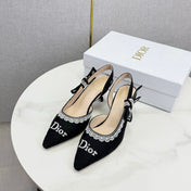 DIOR 26S SLINGBACK PUMPS IN BLACK FABRIC EMBOSSED LOGO