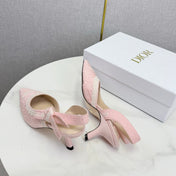 DIOR 26S SLINGBACK PUMPS IN PINK FABRIC EMBOSSED LOGO