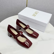 DIOR 26S MARY JANE HIGH HEELS 40MM IN WINE RED PATENT CALFSKIN GOLD HARDWARE