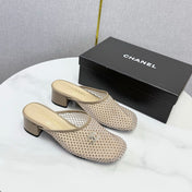 CHANEL 26S MESH HIGH HEEL MULES IN BEIGE LAMBSKIN