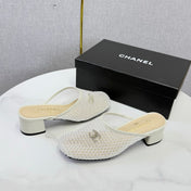 CHANEL 26S MESH HIGH HEEL MULES IN WHITE LAMBSKIN