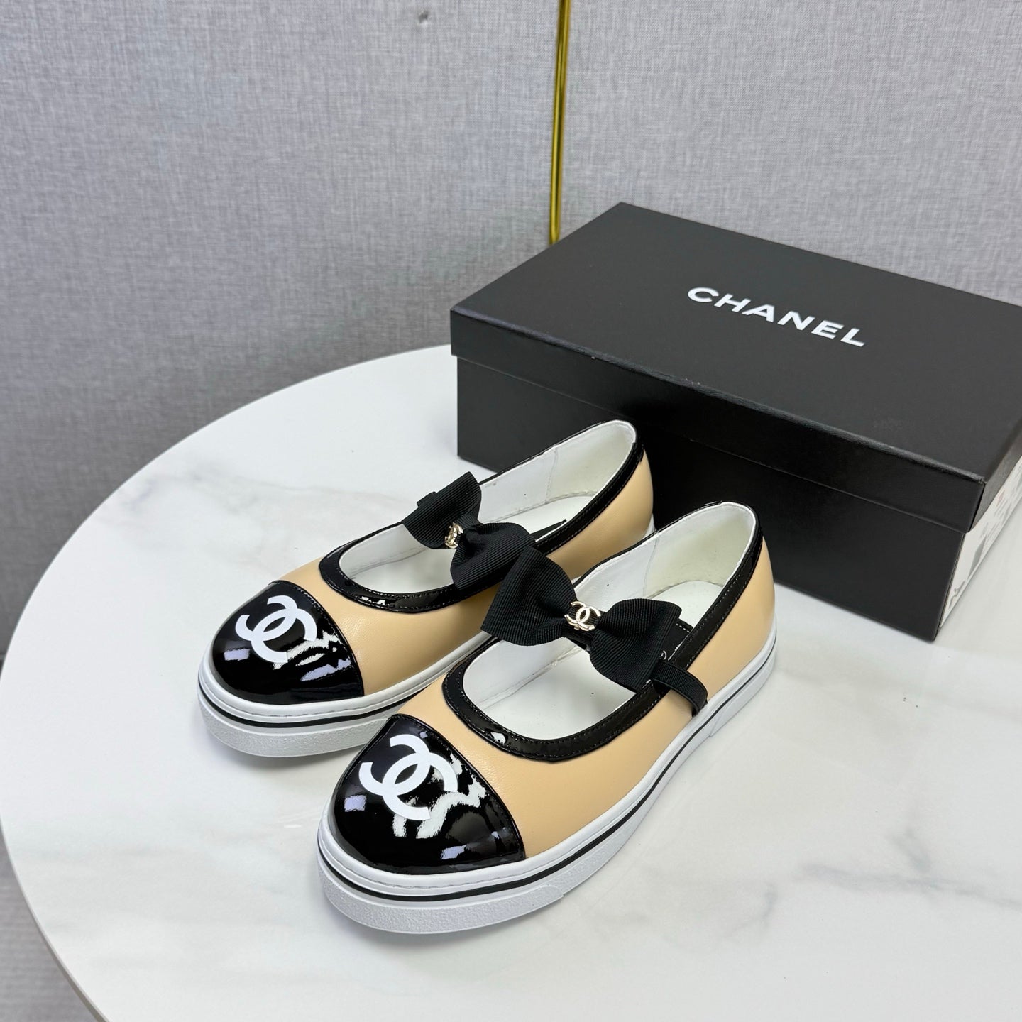 CHANEL 26S MARY JANE SNEAKERS IN BEIGE CALFSKIN