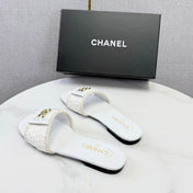 CHANEL 26S WOVEN STRAP SLIDES IN WHITE LAMBSKIN