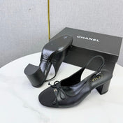 CHANEL 26S SLINGBACK HEELS 45 MM IN BLACK LAMBSKIN AND FABRIC