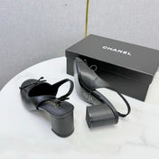 CHANEL 26S SLINGBACK HEELS 45 MM IN BLACK LAMBSKIN AND FABRIC