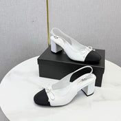 CHANEL 26S SLINGBACK HEELS 45 MM IN WHITE LAMBSKIN AND BLACK FABRIC